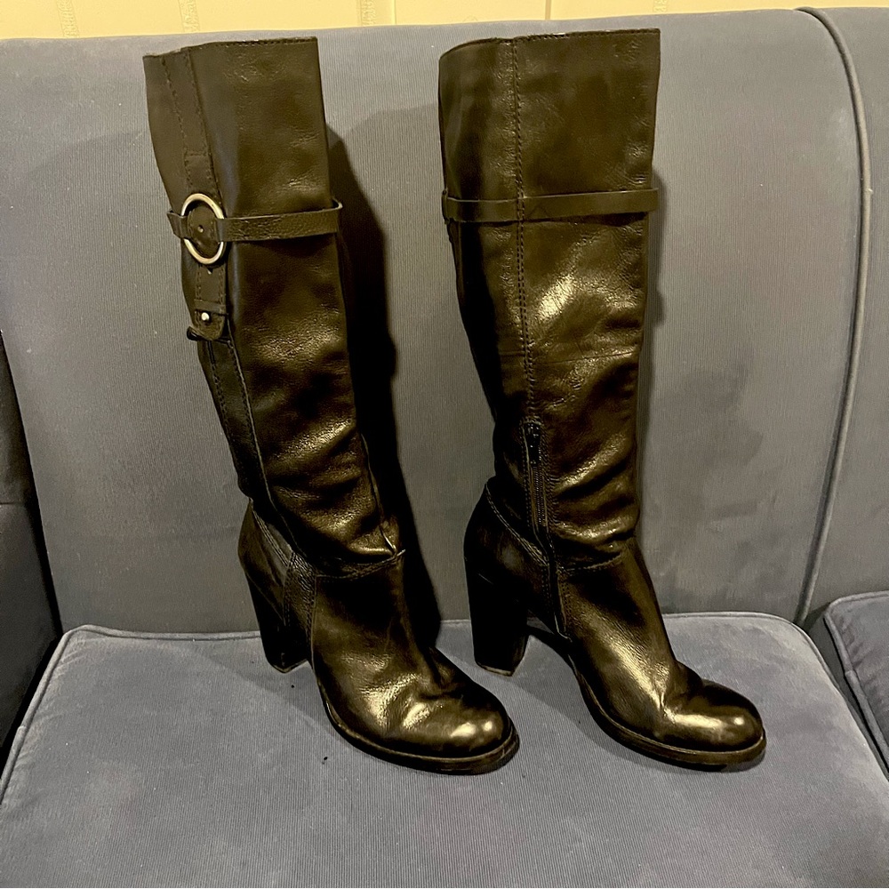 Nine West Kaylee leather heeled boots black